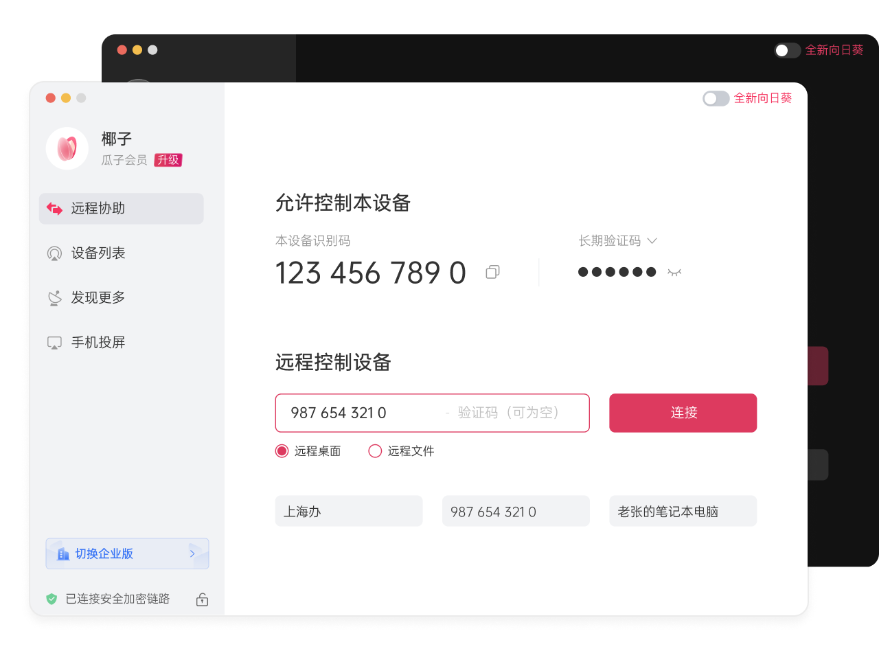 向日葵远程协助主界面